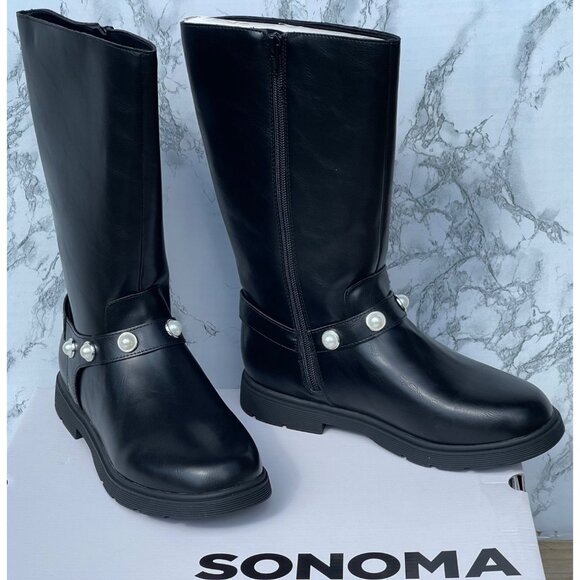Sonoma Other - Sonoma Girls Black Knee-High Boots With Pearl Accents & Memory Foam Size 5
